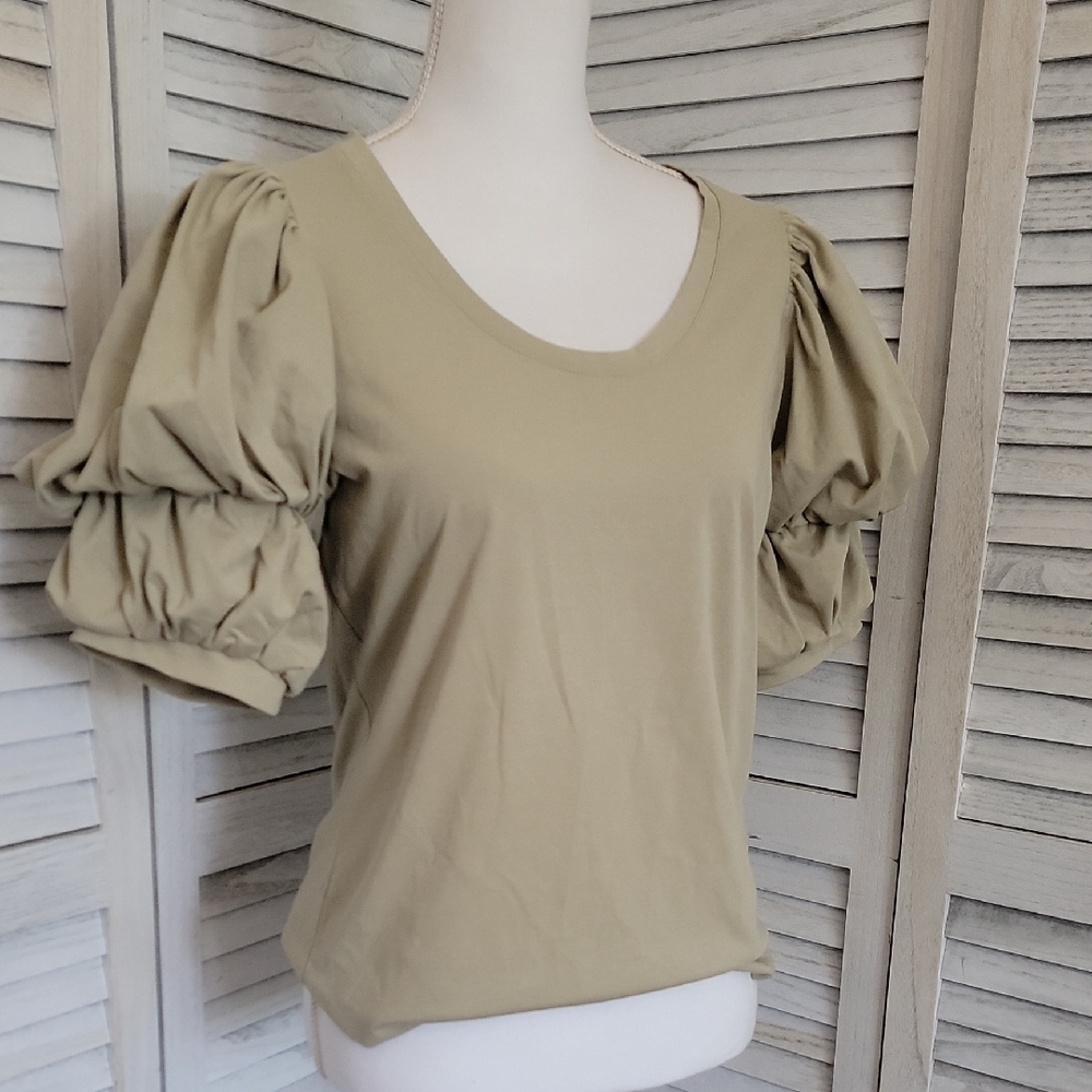 NWT Express Soft Green Scoopneck  DramaticPuff Sleeve Blouse